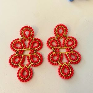 coral and gold chandelier earrings
